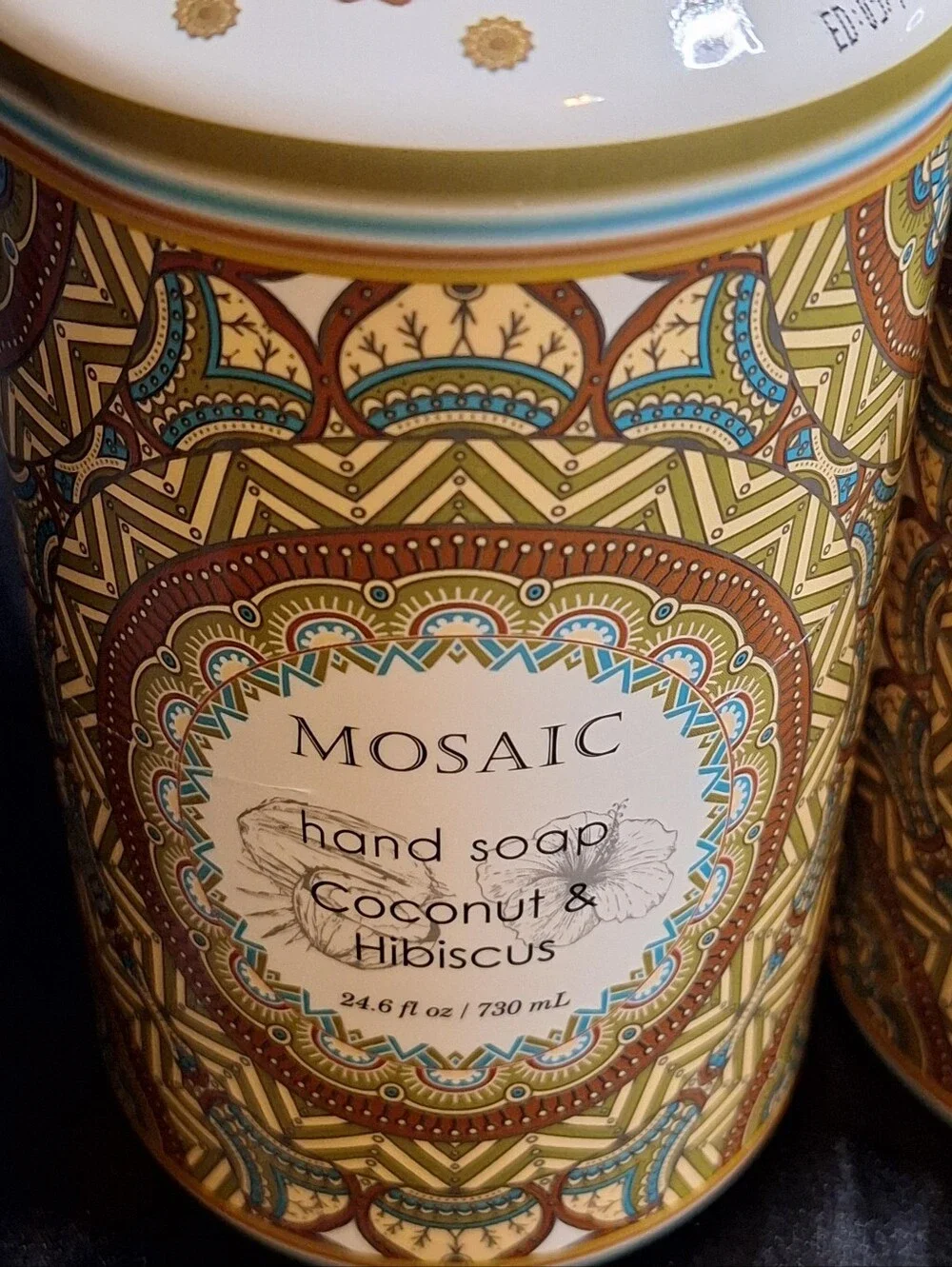2 Pack Mosaic Hand Soap~Coconut & Hibiscus~24.6 oz Each~Pump Top~Kitchen~Bath